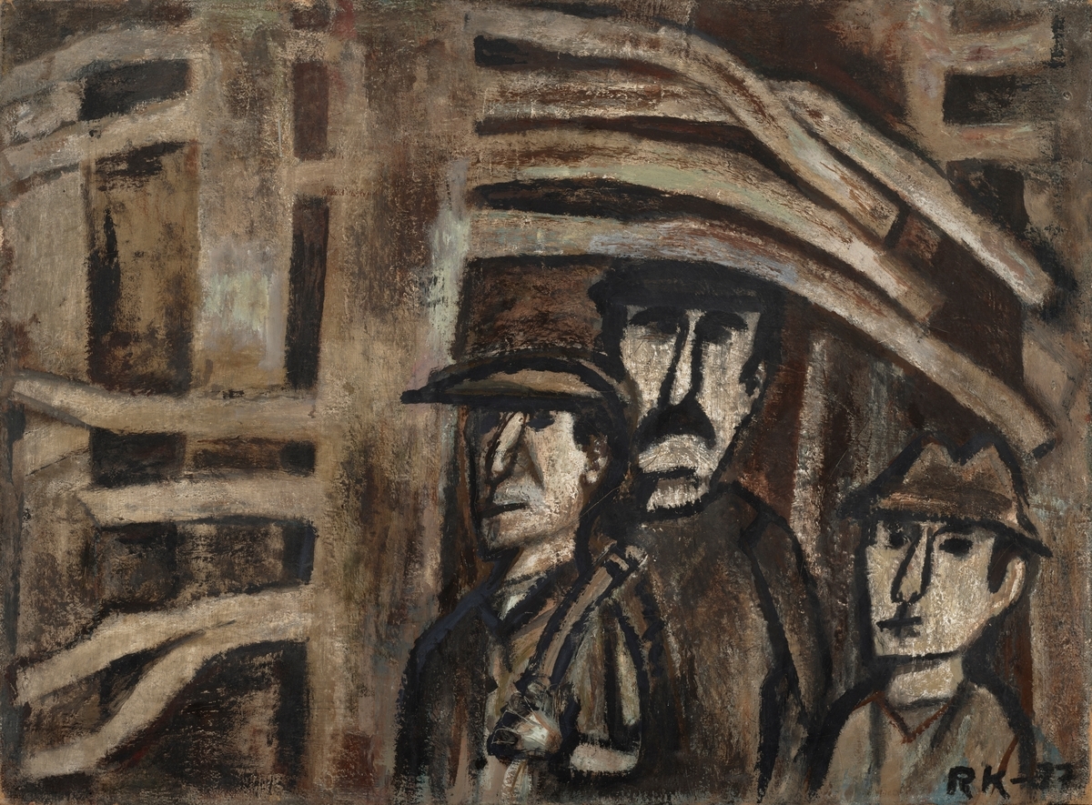 Oljemaleri av Ragnar Kraugerud, 'Hoggere', fra 1937, en del av Halvdan Hafstens samling. Verket, malt på lerret, måler 82 x 110 cm.