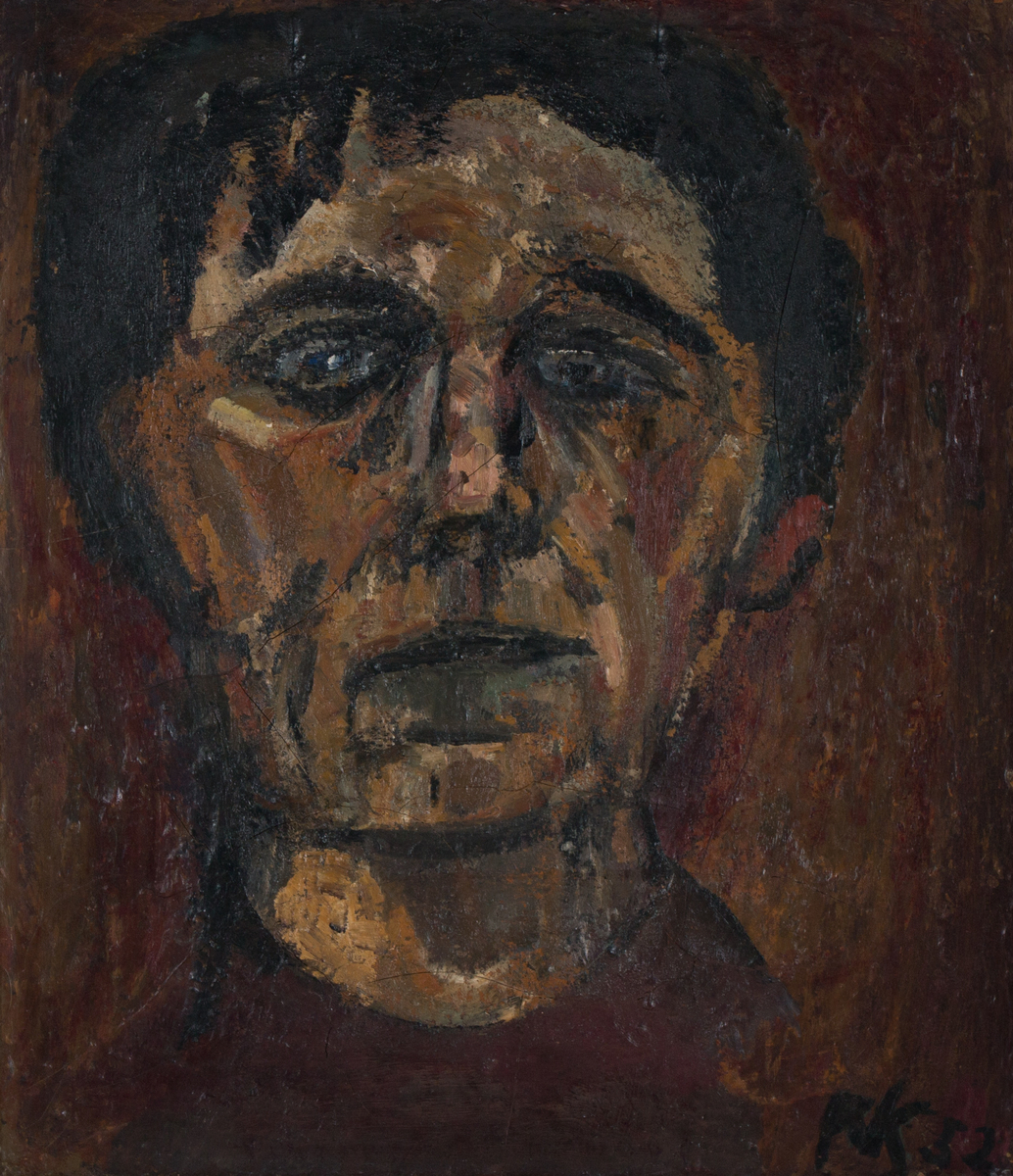 Oljemaleri av Ragnar Kraugerud, 'Hode III', fra 1952, en del av Halvdan Hafstens samling. Verket er malt på lerret og måler 73 x 60 cm.